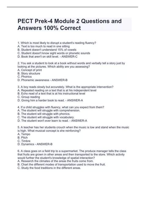 PECT Prek-4 Module 2 Questions and Answers 100% Correct - PECT Prek-4