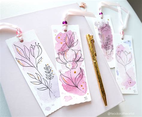 handmade watercolor bookmarks with botanical line art book etsy artofit