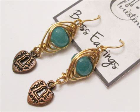 Herringbone Brass Wire Wrapped Apatite Made With Love Earrings