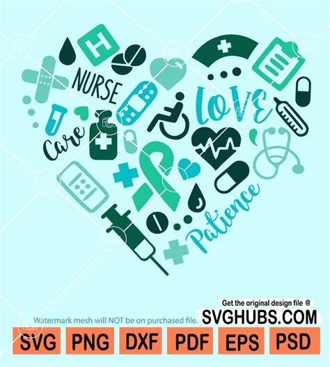 Nurse Heart With Medical Objects Svg Medical Heart Svg Nursing Svg