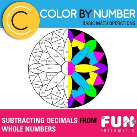 Subtracting Decimals From Whole Numbers Color By Number Funrithmetic
