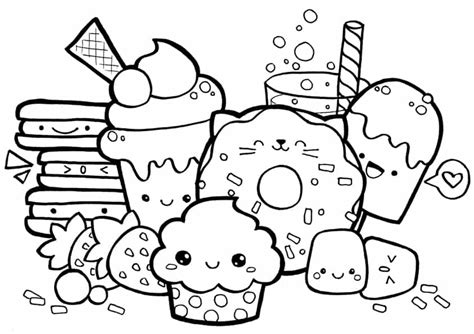 Disegni da colorare e da stampare per bambini. Disegno di cibo e dolci per bambini Kawaii da stampare ...