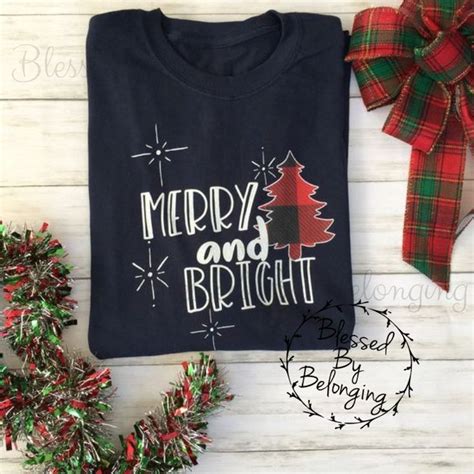Merry And Bright Shirt Christmas Shirt Women Buffalo Plaid Etsy