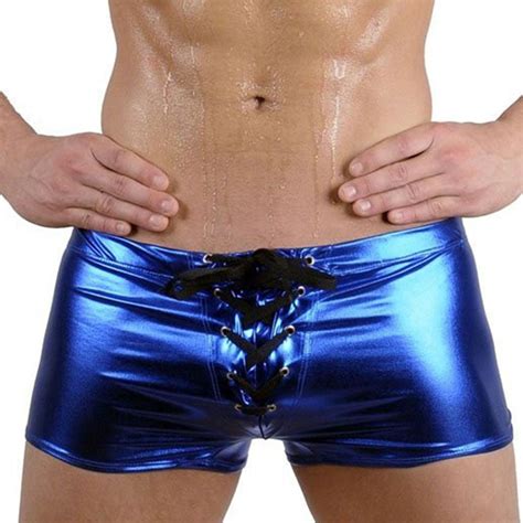 Pudcoco Men Shiny Boxer Briefs Shorts Pvc Thongs Panties Underwear