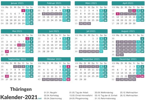 September ein gesetzlicher feiertag in thüringen. Kalender 2021 Mit Schulferien Nrw - Kalender 2021 Nrw ...