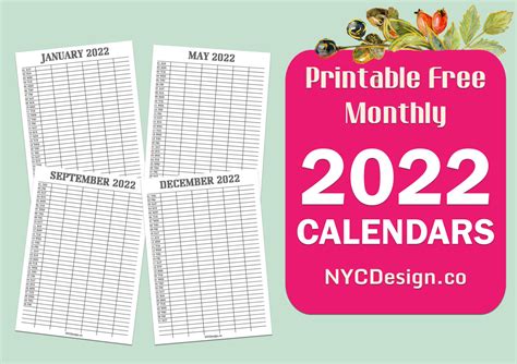 2022 Calendar Printable Free Horizontal Blue Hd Sunday Start