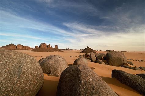 Gray Rock Formations In A Middle Of Desert Algeria Tassili Najjer