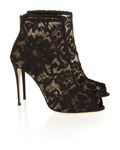 Dolce And Gabbana Lace And Mesh Peep Toe Ankle Boots In Black Lyst