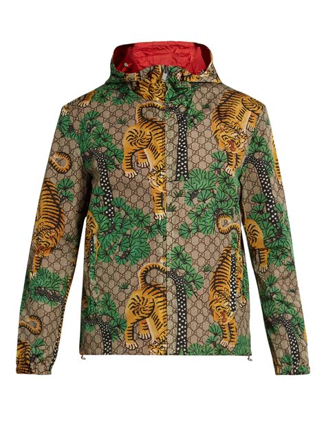 Lyst Gucci Tiger Print Hooded Jacket In Green For Men
