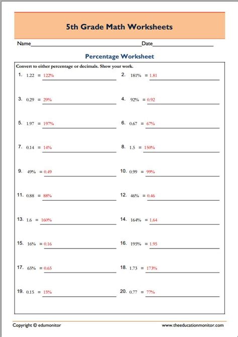 Free Printable Worksheets for 5th Grade