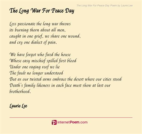 The Long War For Peace Day Poem By Laurie Lee