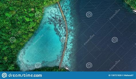 Aerial View Of Sugba Lagoon Beautiful Landscape With Blue Sea Lagoon And Bridge National Park