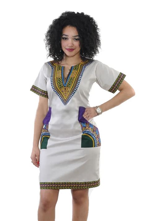 2016 African Clothing Traditional Dress For Women Africa Print Dress Women Deep V Neck Knee