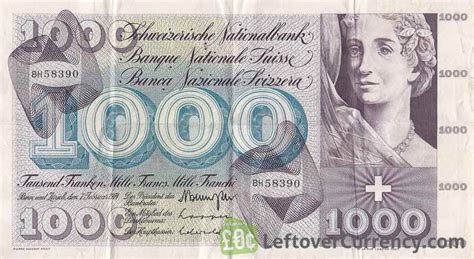 Foto über banknote auf einem weißen hintergrund. 1000 Swiss Francs (5th Series) - Exchange yours for cash today