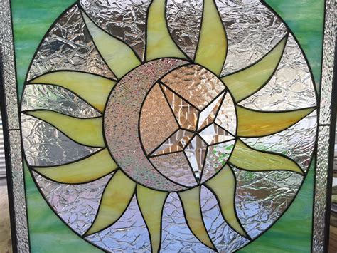 Mystical Sun Moon Beveled Star Leaded Stained Glass Window Panel