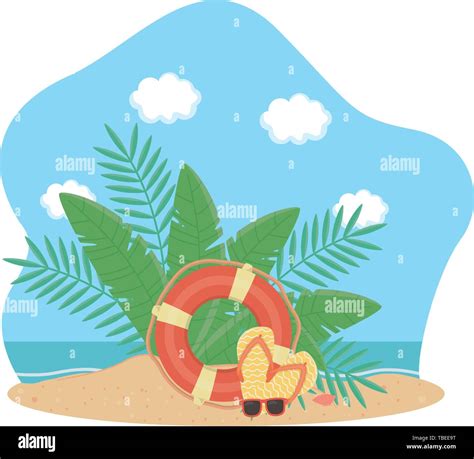 Summer Icon Set Design Tropical Relaxation Outdoor Nature Tourism