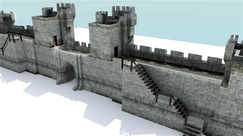 3d Model Medieval City Walls Vr Ar Low Poly Obj 3ds Fbx Blend X