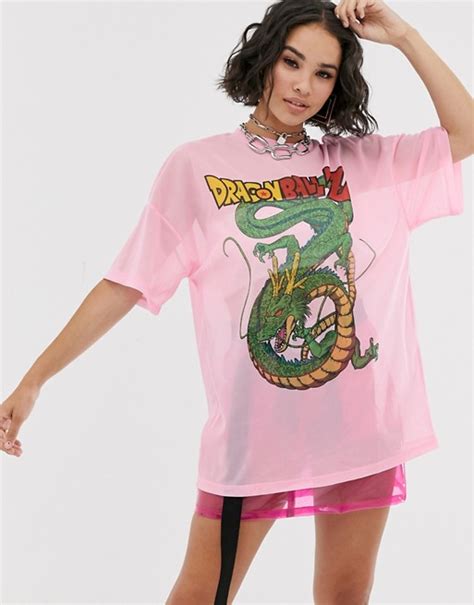 Dragon ball z shirts, figures, hoodies, & merch. Bershka dragon ball print mesh t-shirt in pink | ASOS