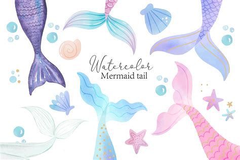 Watercolor Mermaid Tail Clipart Mermaid Layered Mermaid Birthday Girl Svg Digital Sea Beach