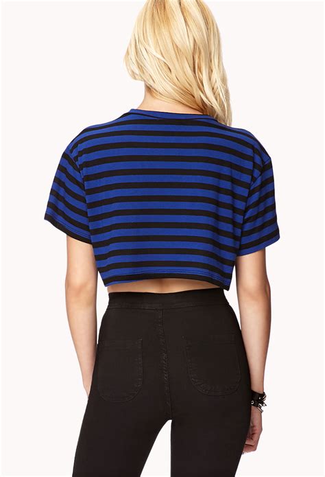 Forever 21 Striped Crop Top In Blue Lyst