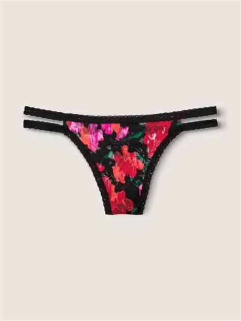 Victorias Secret Pink Lace Strappy Thong Panty Soft Black Floral Size Xl Nwt 500 Picclick