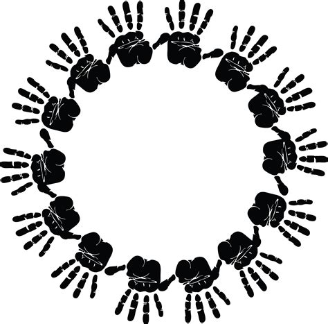 Free Clipart Of A Round Frame Of Handprints In Black And White