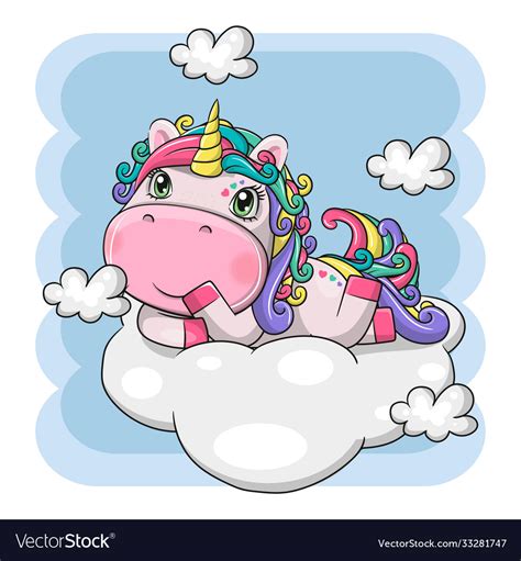 Hand Drawn Cute Magical Unicorn With Cloud Vector Image