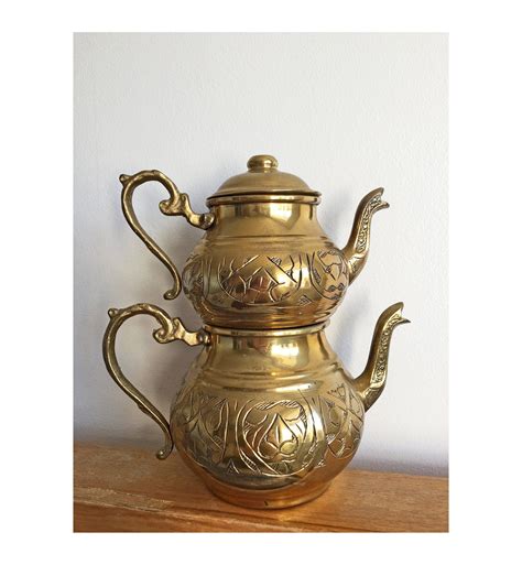 Hand Made Hand Engraved Copper Teapot Brass Coated Pieces Etsy