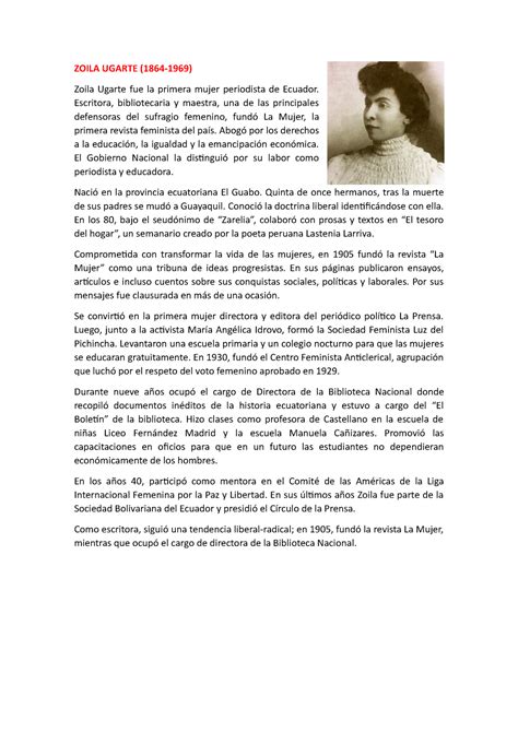 Zoila Ugarte Biografia Zoila Ugarte 1864 1969 Zoila Ugarte Fue La