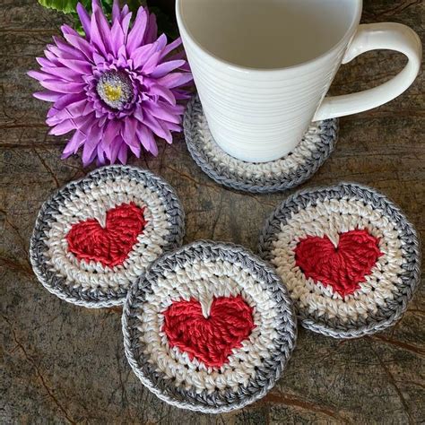 Heart Coasters Set Of 4 Crochet Heart Coaster Cotton Etsy Etsy