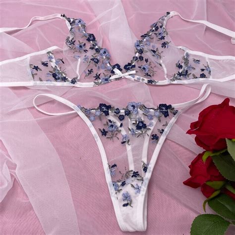 sexi lingeries brassier triangle bralette wholesale bra sets fashion women seethrough blue deep
