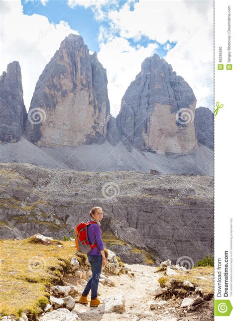 Tourist Girl At The Dolomites Stock Photo Image Of Nature Girl 86285560