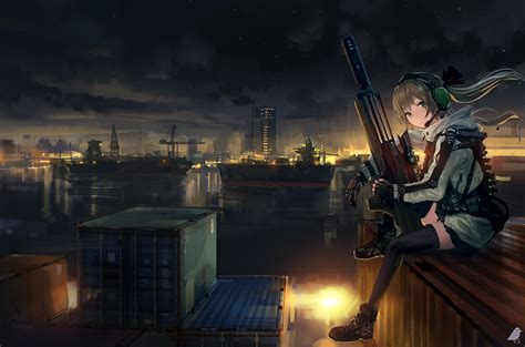 Download 1920x1270 Anime Girl Soldier Sitting Sniper