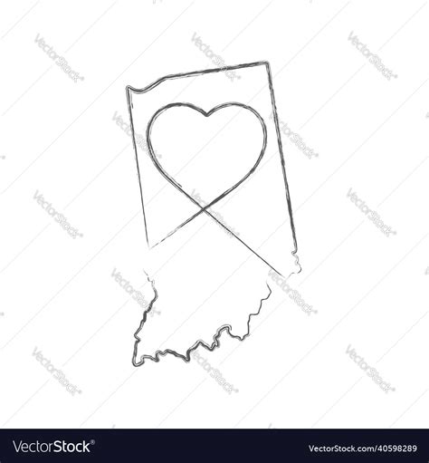Indiana Us State Hand Drawn Pencil Sketch Outline Vector Image