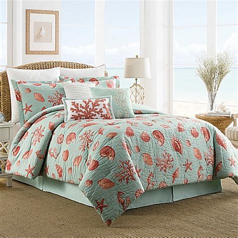 This stylish comforter features a grey and white chevron print broken up by white vertical stripes and a solid color at the top that pops! Buy Coastal Life Luxe Coral Reversible Twin Comforter Set ...