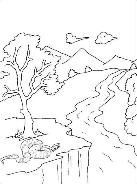 Landscape coloring pages mountain landscape coloring pages landscapes coloring pages. river mountain and snake scenery coloring page | Coloring ...
