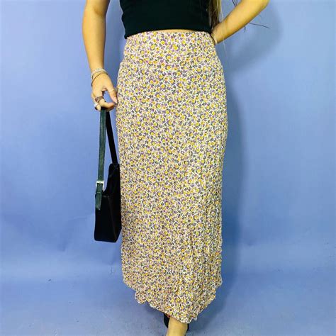 Vintage 90s Y2k Ditsy Floral Print Maxi Skirt Size Depop