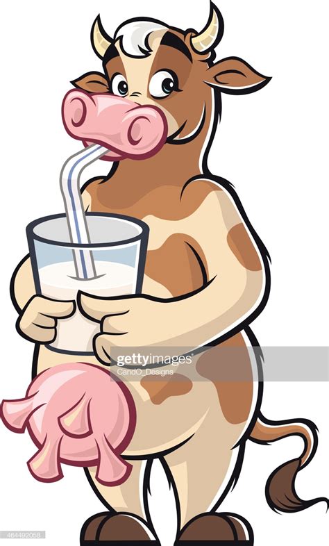 A Brown Cow Drinking Milk From A Glass With A Bendy Straw Cartoon Cow