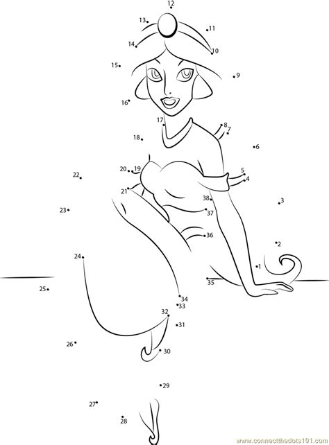 Princess Jasmine Sitting Down Dot To Dot Printable Worksheet Connect The Dots Kindergarten