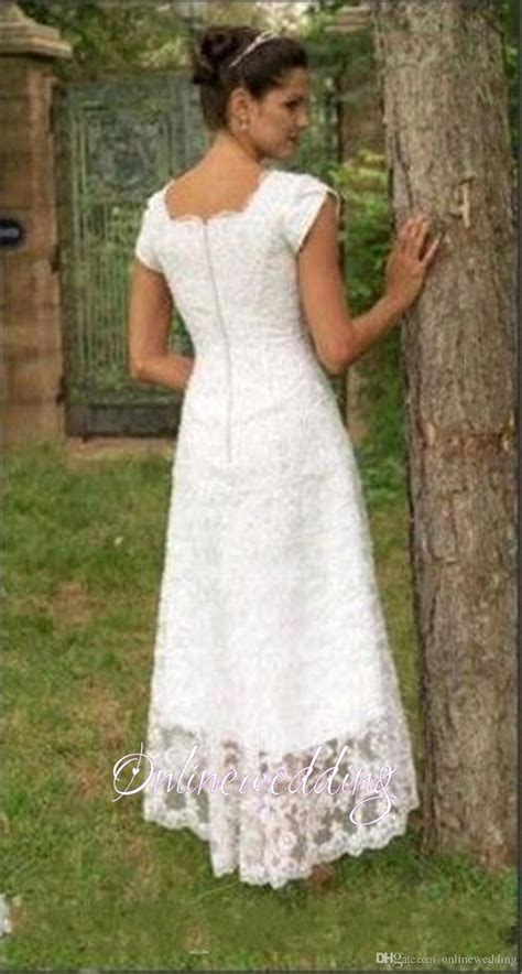 Vintage Short Hi Lo Wedding Dresses Tea Length 2016 Full Lace Modest