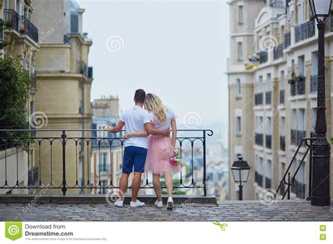 Couple On Montmartre In Paris France Stock Photo Image Of Romantic