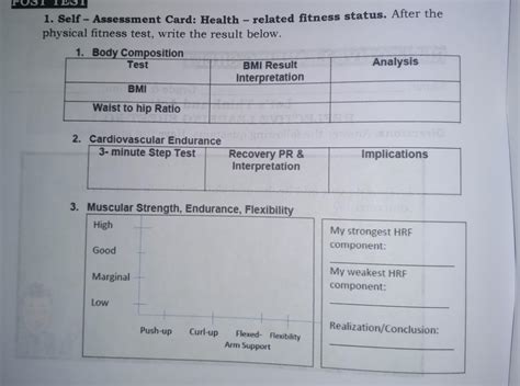Self Assessment Card Health Related Fitness Status Brainly Ph