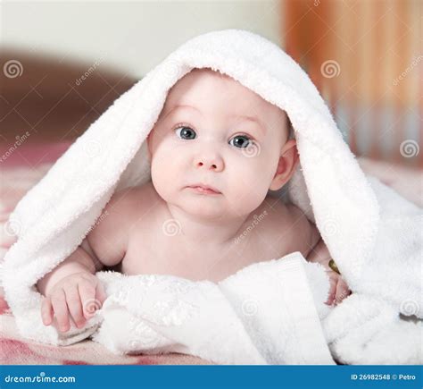 Little Baby Under White Towel Stock Photo Image Of Child Infant