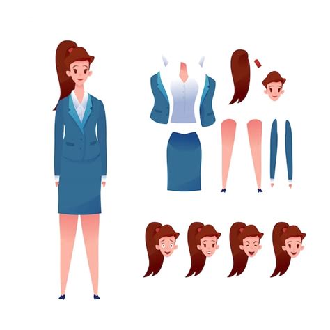 Premium Vector Business Woman Animation Set Young Girl In Suit Various Face Emotions Female