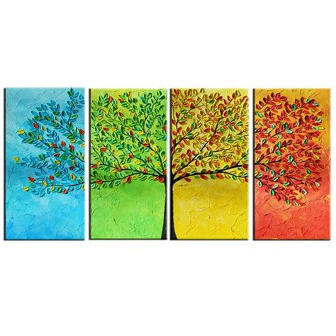 Large Tree Abstract Painting Modern Large 4 Panels Painting 24x48