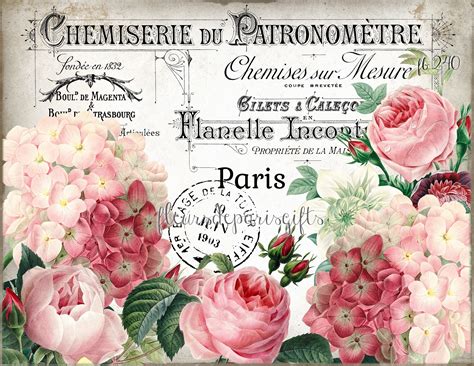 shabby chic vintage pink french paris roses and hydrangeas 1 etsy printing on fabric shabby