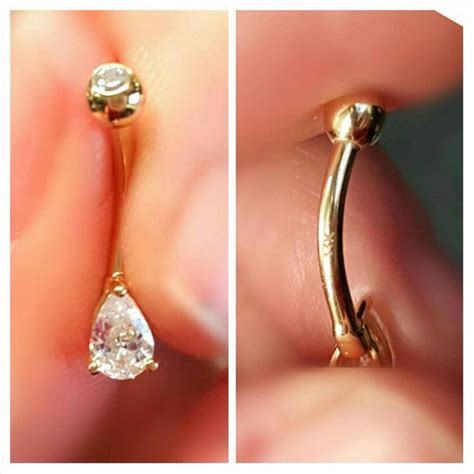 Solid K Gold Tear Drop Cubic Zirconia Prong G Belly Button Naval