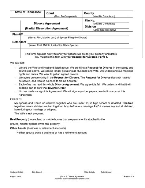 Printable Divorce Agreement Templates Word