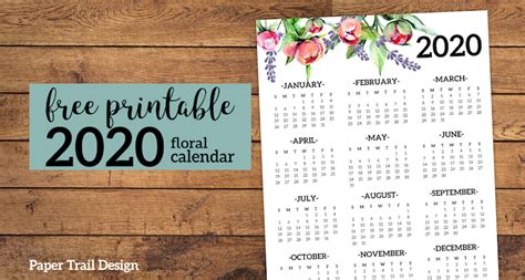 2020 Free Printable Calendar Floral Paper Trail Design Print Images