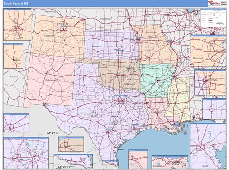 Us South Central 2 Regional Wall Map Color Cast Style By Marketmaps